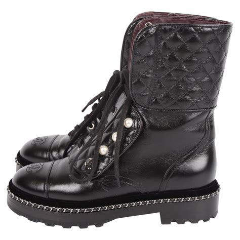 chanel combat boots black b|chanel boots with pearl heel.